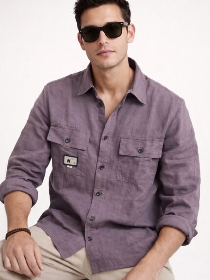 Trendy Lite Purple Double Pocket Plain Shirt - Utility Style