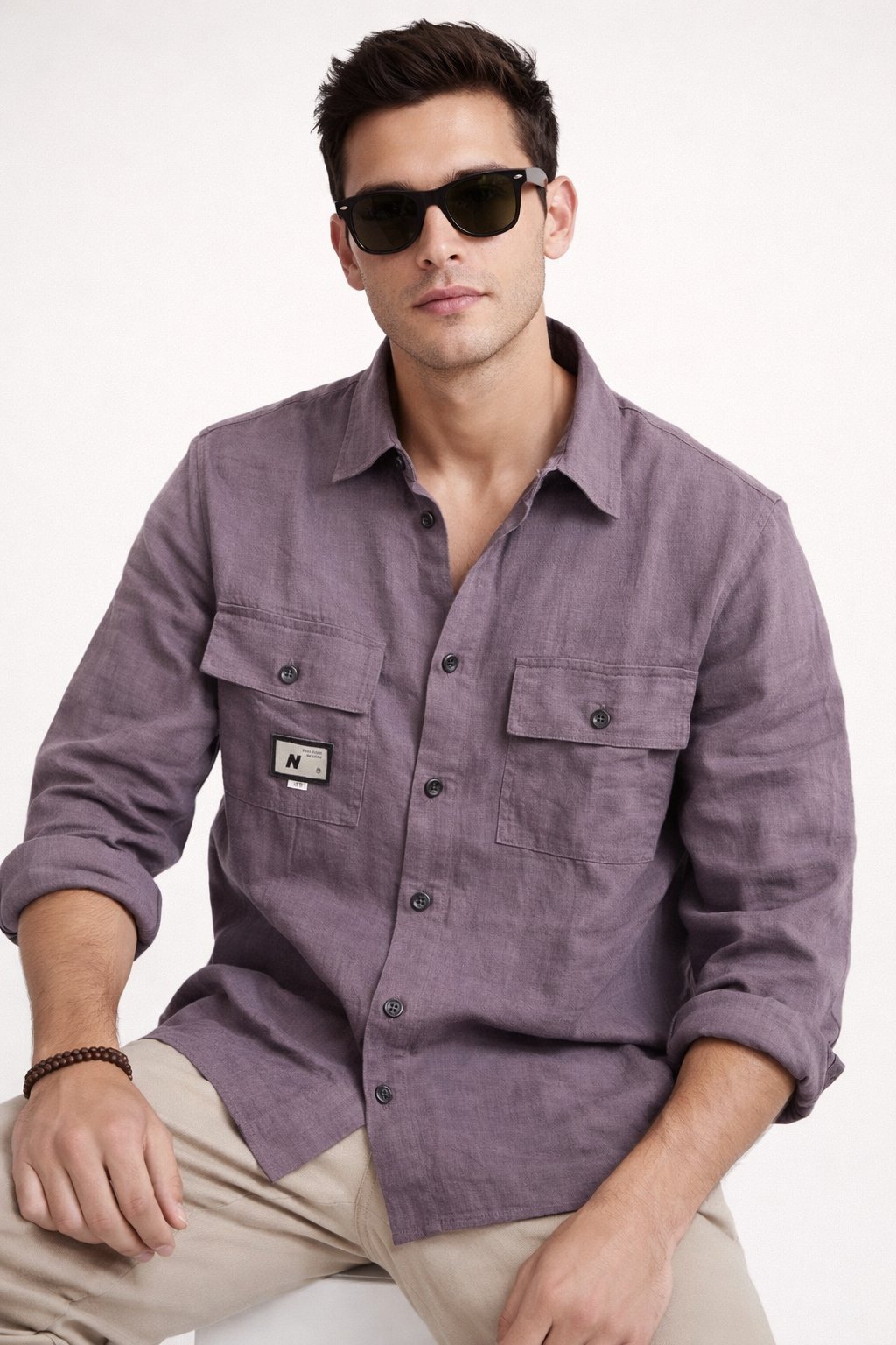 Trendy Lite Purple Double Pocket Plain Shirt - Utility Style Trendy Lite Purple Double Pocket Plain Shirt - Utility Style