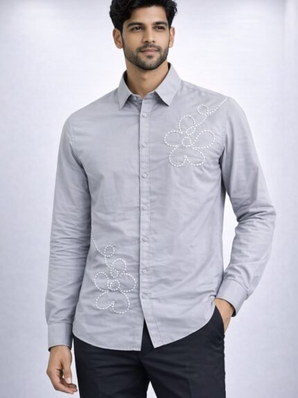Classic Lite Grey Printed Full Shirt for Men - Casual Printed Shirt