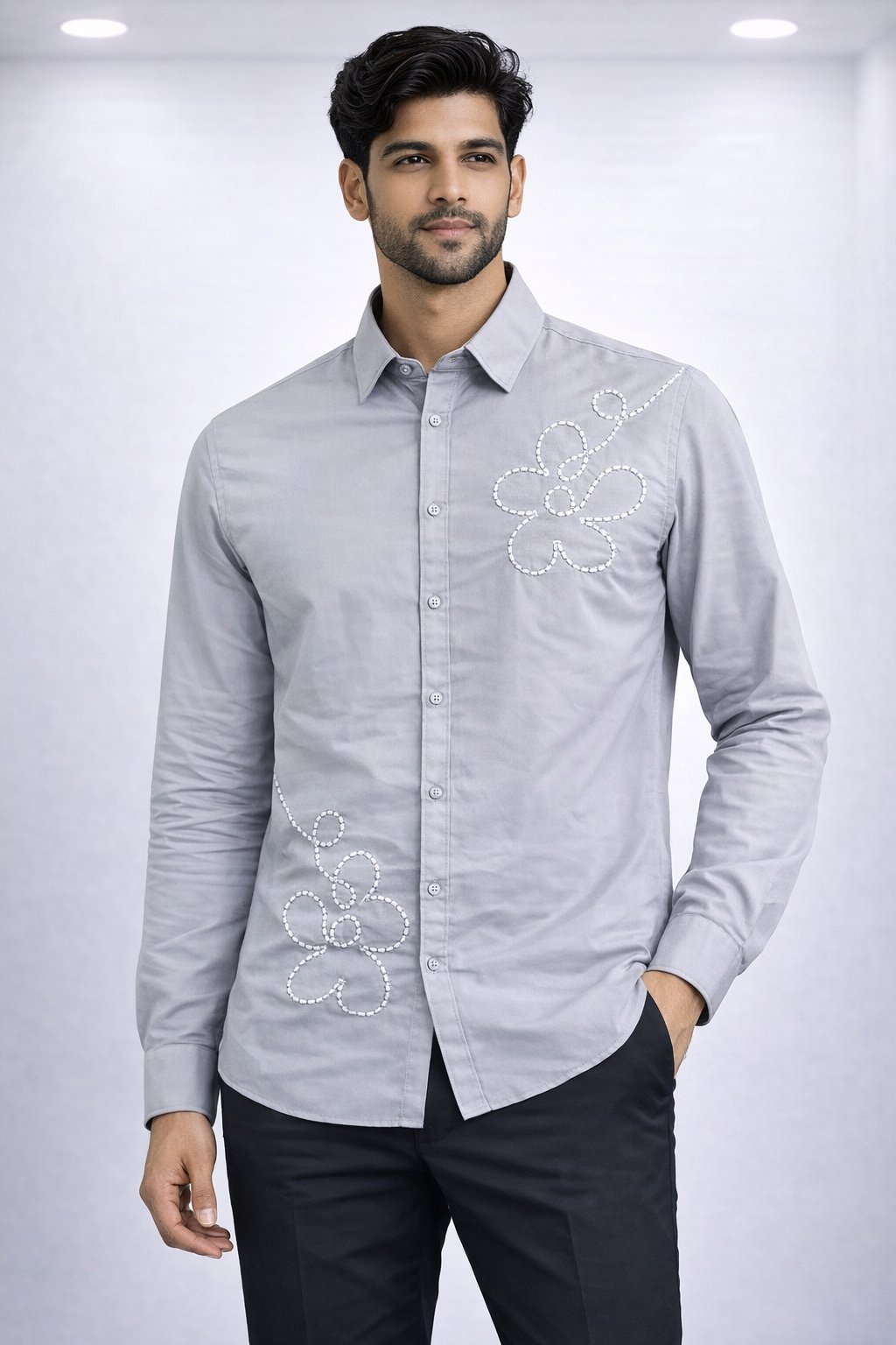 Classic Lite Grey Printed Full Shirt for Men - Casual Printed Shirt Classic Lite Grey Printed Full Shirt for Men - Casual Printed Shirt