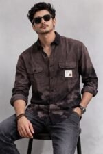 Trendy Dark Brown Print Full Shirt for Men - Modern Earthy Style