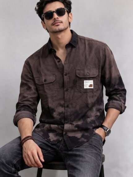 Trendy Dark Brown Print Full Shirt for Men - Modern Earthy Style
