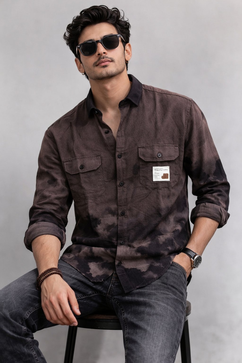 Trendy Dark Brown Print Full Shirt for Men - Modern Earthy Style Trendy Dark Brown Print Full Shirt for Men - Modern Earthy Style