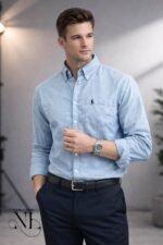 Classic Plain Linen Sky Blue Full Shirt for Men - Summer Shirt