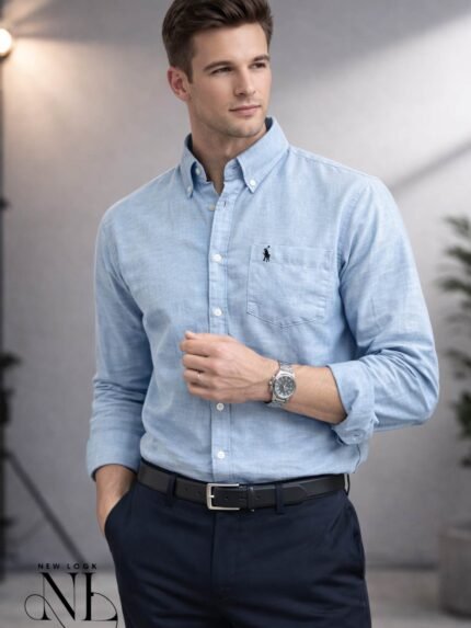 Classic Plain Linen Sky Blue Full Shirt for Men - Summer Shirt