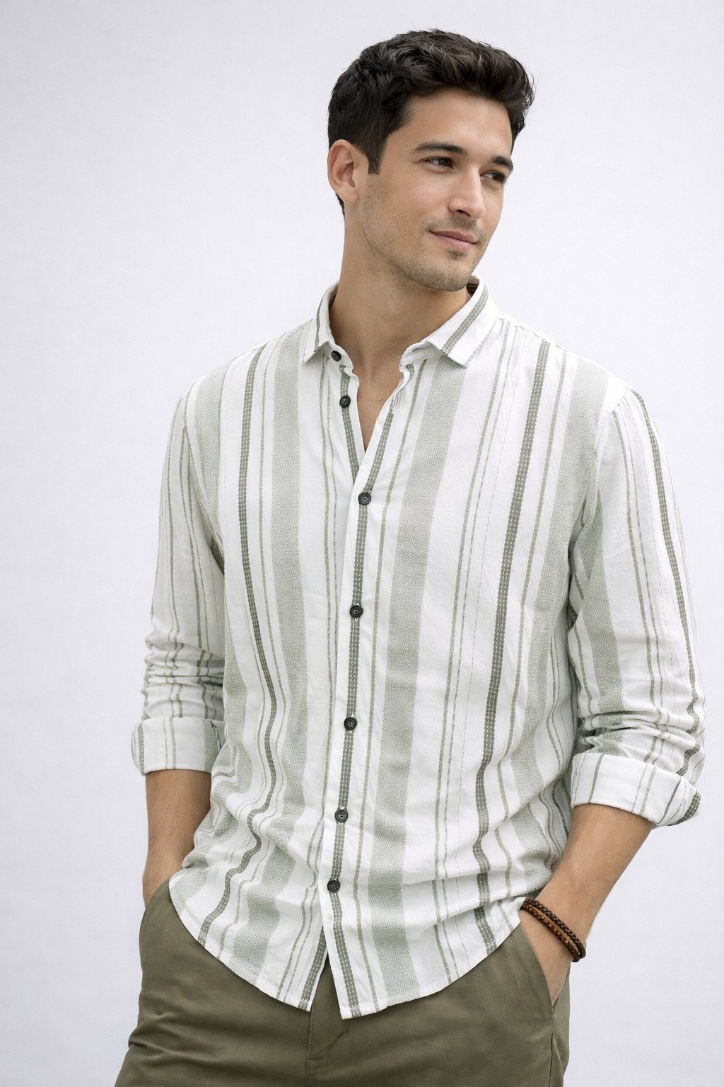 Best Trendy Lite Green Stripe Full Shirt for Men - Striped Essential Best Trendy Lite Green Stripe Full Shirt for Men - Striped Essential