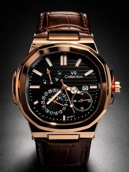 Classic Deep Brown Leather Strap Watch for Men