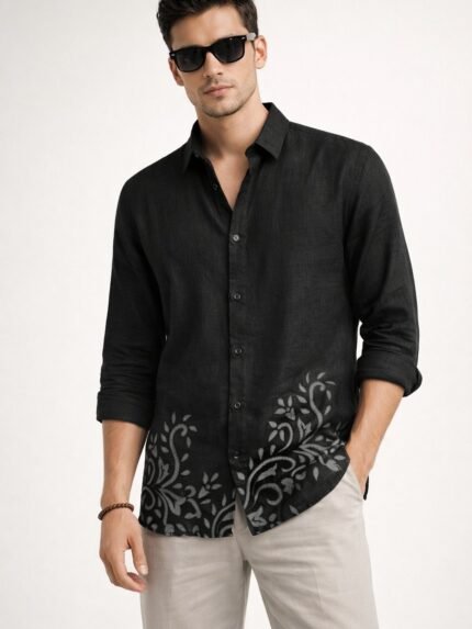 Printed Black Full Shirt for Men - Statement Piece