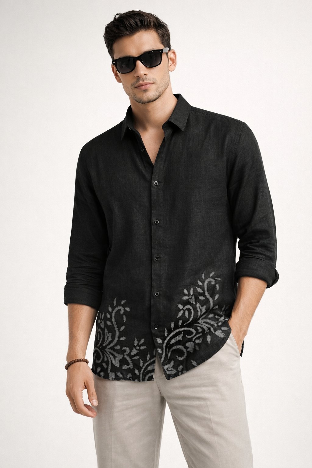 Printed Black Full Shirt for Men - Statement Piece Printed Black Full Shirt for Men - Statement Piece