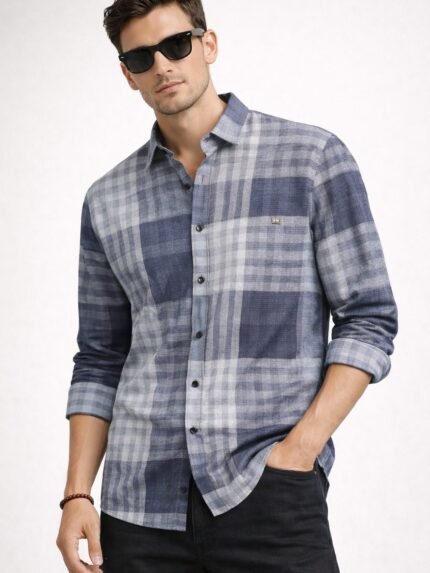 Premium Checks Blue Full Shirt for Men & Trendy