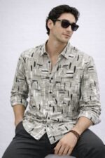 Stylish Lite Grey Printed Full Shirt for Men - Contemporary Casual