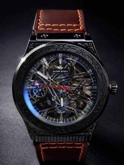 Classic Deep Brown Leather Strap Watch for Men - Premium