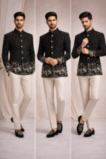 Timeless Black Printed Velvet Jodhpuri Blazer for Men