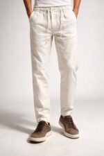 Classic Plain Cream Linen Pants for Men & Summer Trousers