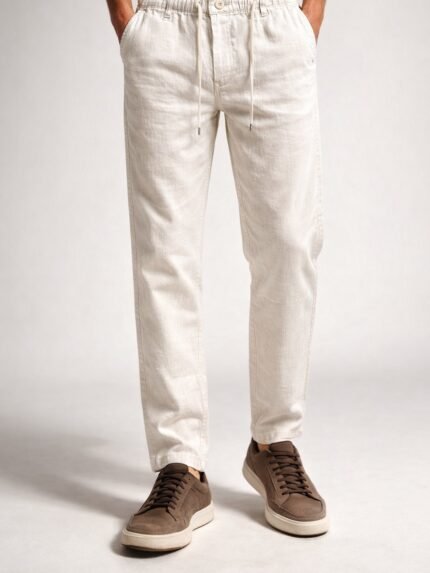 Classic Plain Cream Linen Pants for Men & Summer Trousers