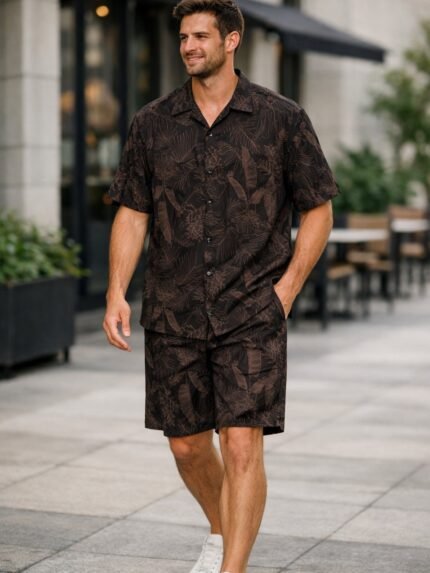 Stylish Brown Printed Cord Set for Men & Matching Set