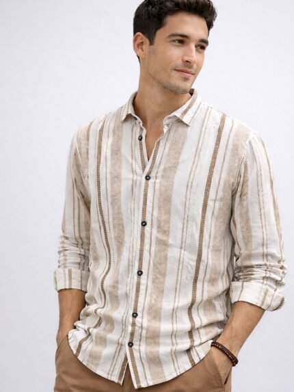 Best Stylish Cream Stripe Full Shirt for Men - Striped Style
