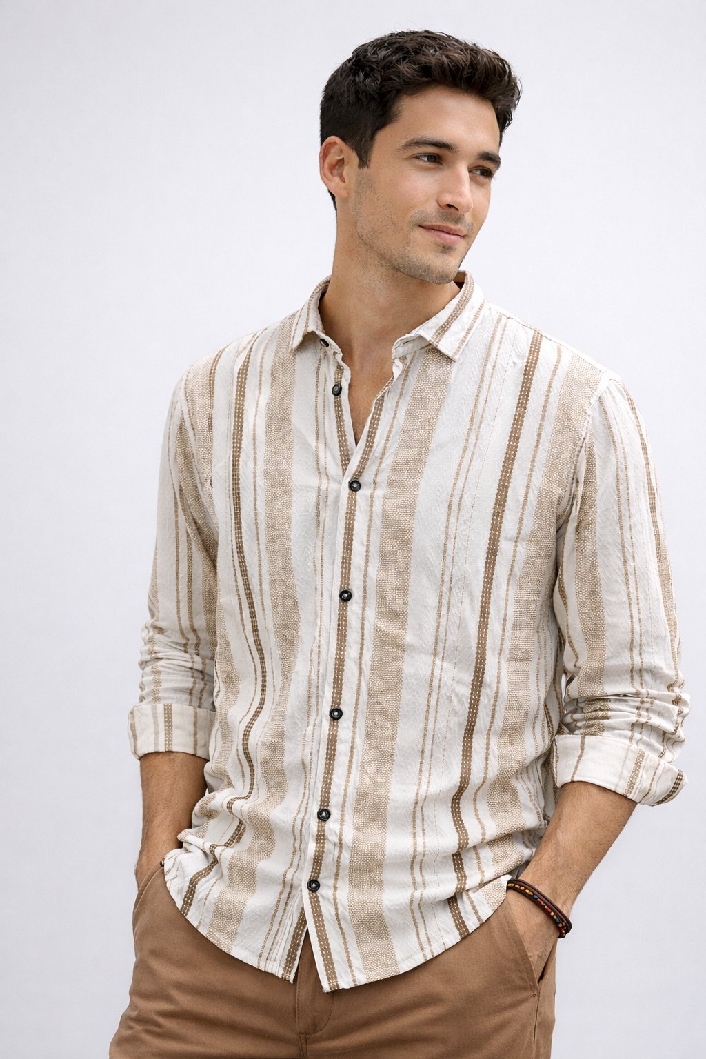 Best Stylish Cream Stripe Full Shirt for Men - Striped Style Best Stylish Cream Stripe Full Shirt for Men - Striped Style