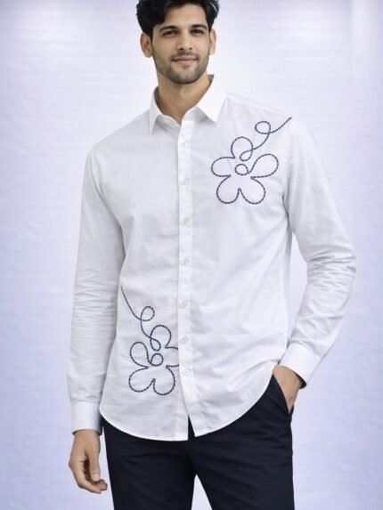 Stylish White Printed Full Shirt for Men - Premium Casual