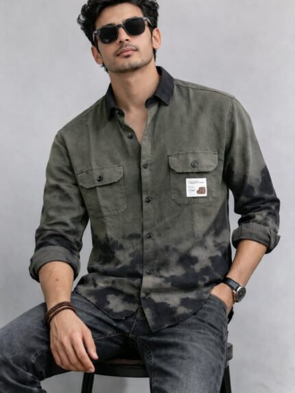 Trendy Dark Brown Print Full Shirt for Men - Modern Style