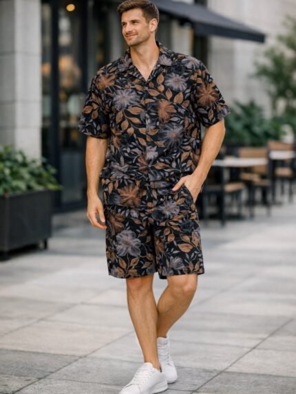 Best Black Printed Cotton Cord Set for Men Online