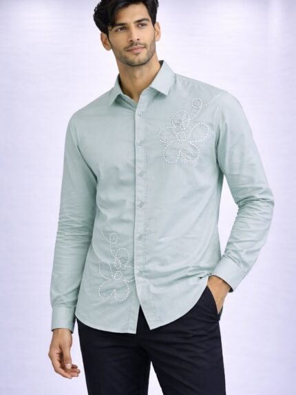 Stylish Lite Green Printed Full Shirt for Men - Premium Casual