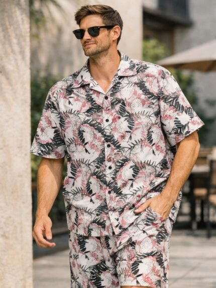 Best Flower Print Pink Cord Set for Men Online | Floral