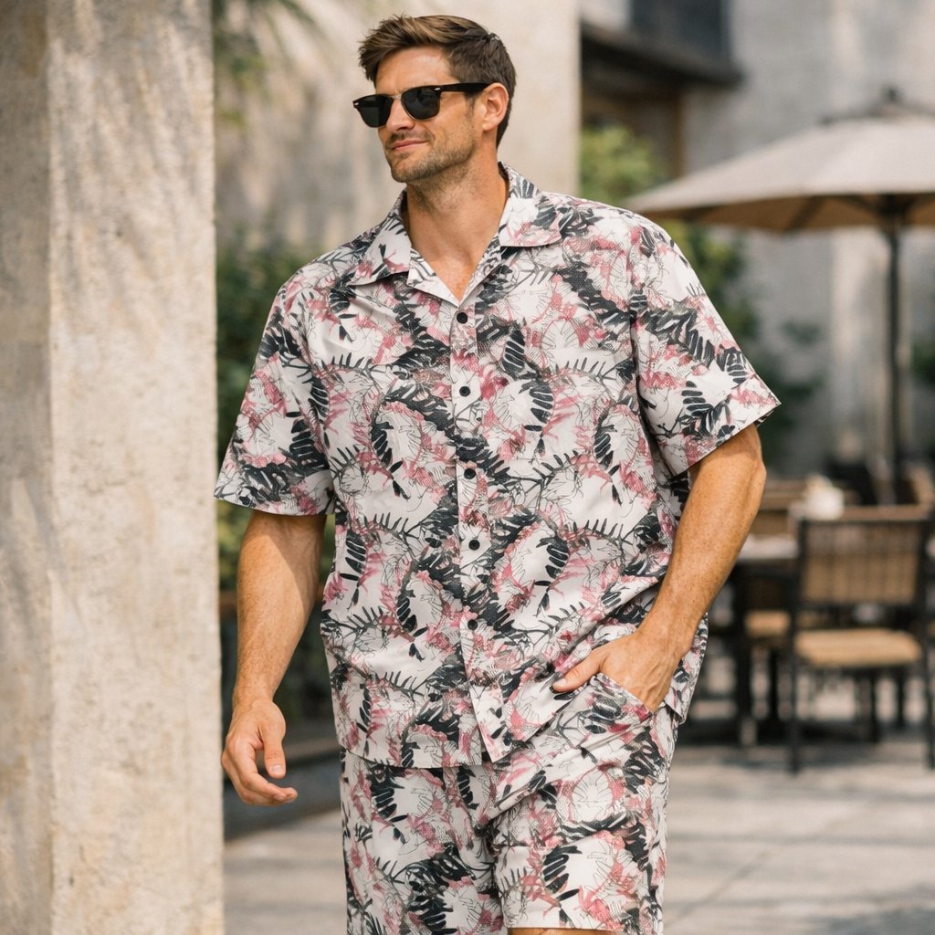 Best Flower Print Pink Cord Set for Men Online | Floral Best Flower Print Pink Cord Set for Men Online | Floral