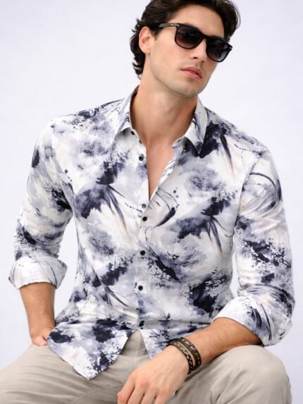 Trendy Blue Print Full Shirt for Men - Fresh Urban Style