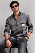 Trendy Dark Grey Print Full Shirt for Men - Urban Style