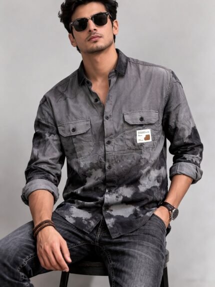 Trendy Dark Grey Print Full Shirt for Men - Urban Style