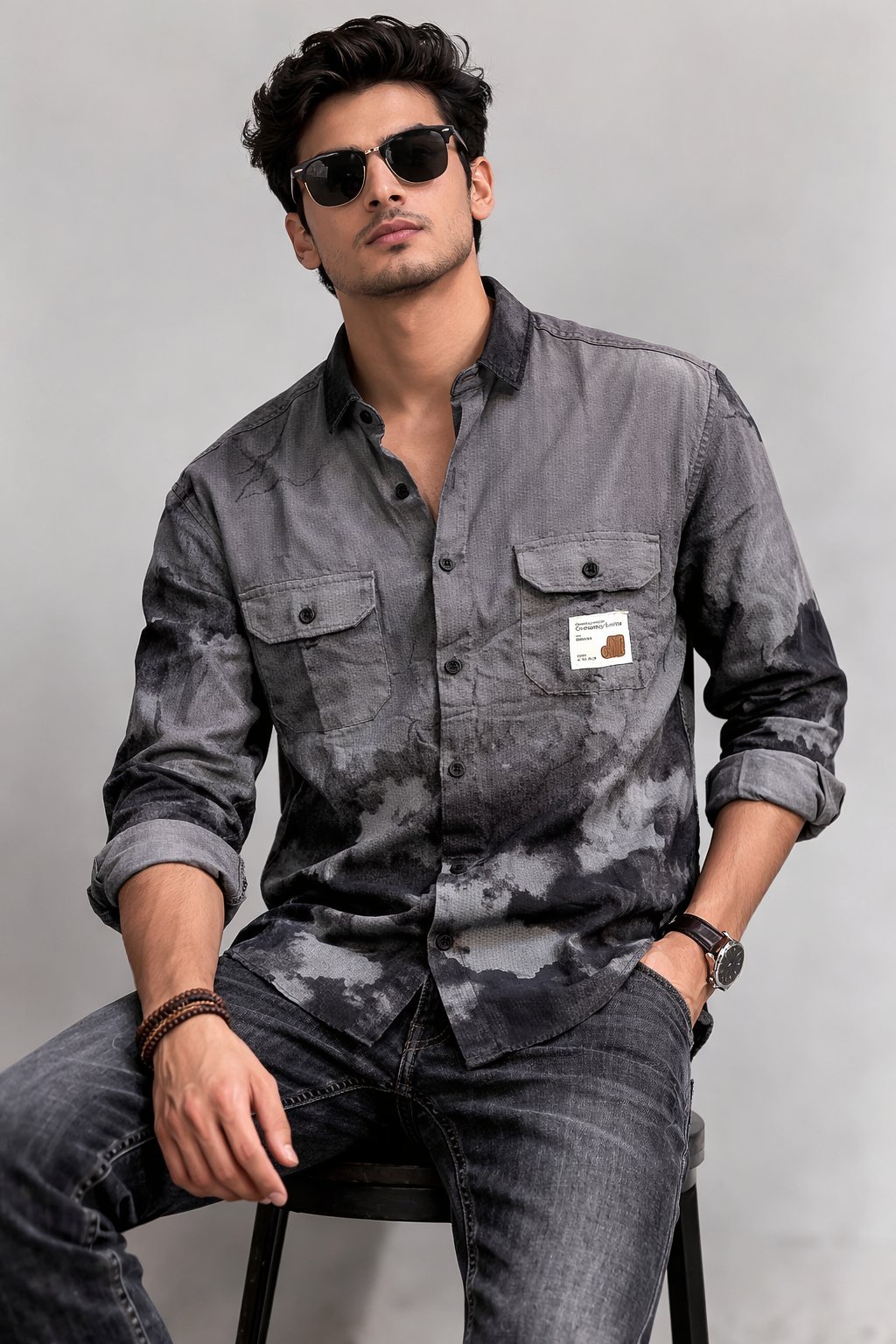 Trendy Dark Grey Print Full Shirt for Men - Urban Style Trendy Dark Grey Print Full Shirt for Men - Urban Style
