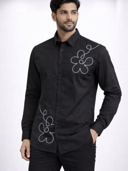 Premium Black Printed Full Shirt for Men - Casual Printed Shirt