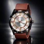 Stylish Dark Brown Leather Strap Watch for Men - Timepiece