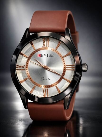 Stylish Dark Brown Leather Strap Watch for Men - Timepiece