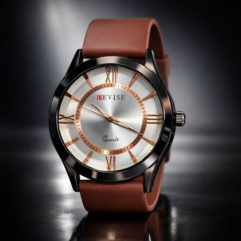 Stylish Dark Brown Leather Strap Watch for Men - Timepiece Stylish Dark Brown Leather Strap Watch for Men - Timepiece