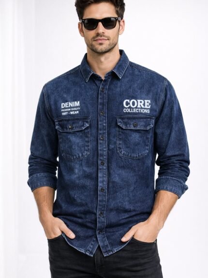 Stylish Navy Blue Denim Shirt for Men