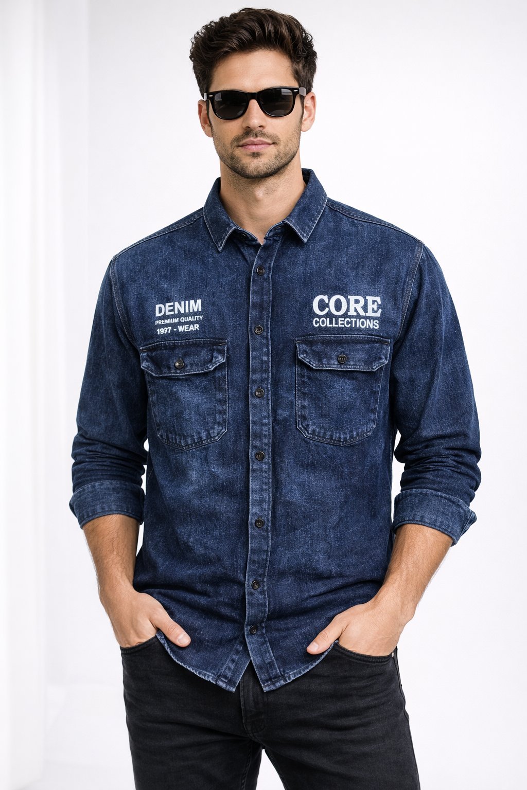 Stylish Navy Blue Denim Shirt for Men Stylish Navy Blue Denim Shirt for Men