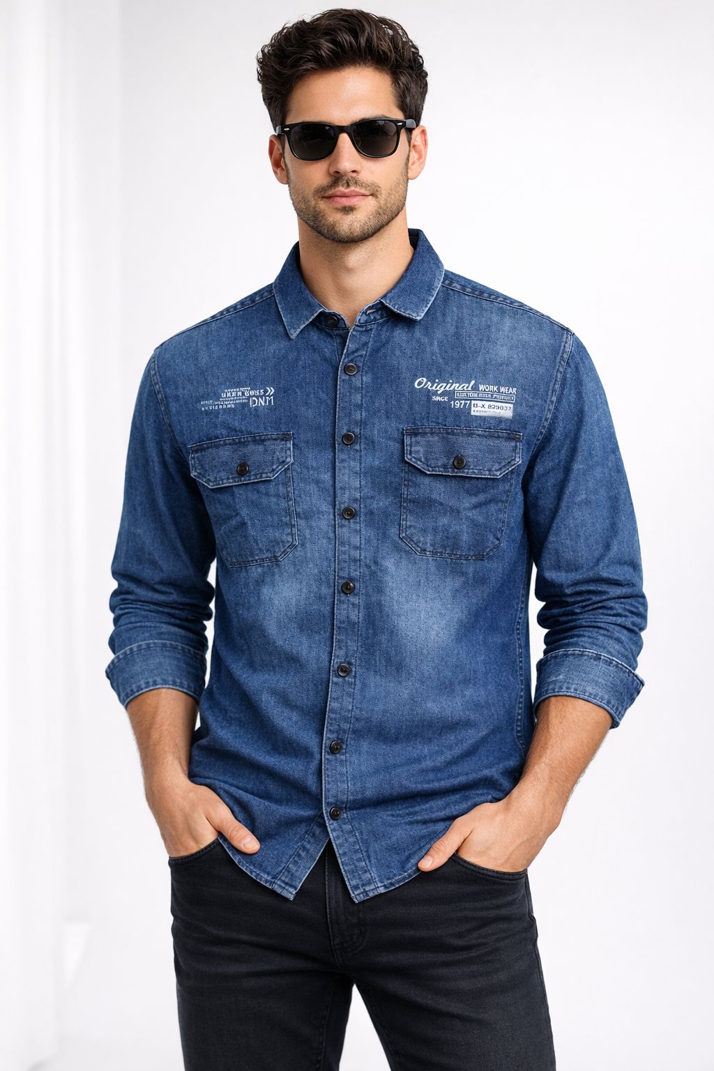 Best Classic Dark Blue Denim Shirt for Men - Premium Casual Best Classic Dark Blue Denim Shirt for Men - Premium Casual