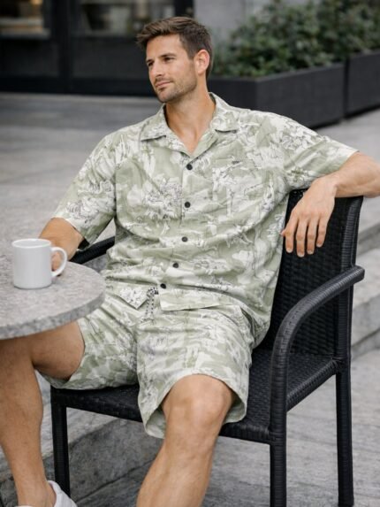 Best Green Printed Cotton Cord Set for Men Online