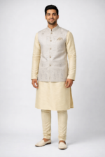 Best Golden 3-Piece Kurta Pajama & Jacket Set for Wedding