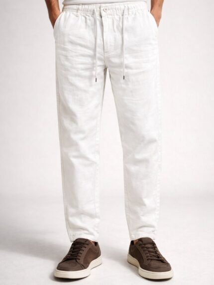 Classic Plain White Linen Pants for Men & Summer Trousers