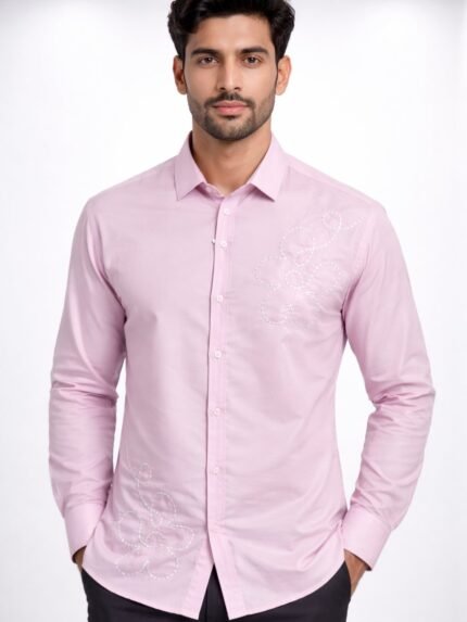 Premium Pink Printed Full Shirt for Men - Stylish Casual