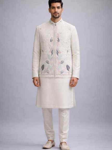 Royal Golden 3-Piece Kurta Pajama & Jacket Set for Men