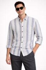 Trendy Ice Blue Stripe Full Shirt for Men - Cool Striped Style