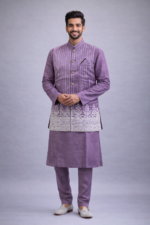 Lite Purple 3-Piece Kurta Pajama & Jacket Set for Wedding