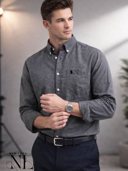 Plain Linen Dark Grey Full Shirt for Men - Premium Breathable