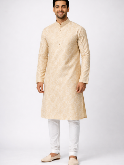 Sunshine Lite Yellow Printed Kurta Pajama Set for Men