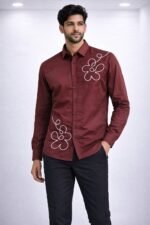 Classic Maroon Printed Full Shirt for Men - Casual Stylish