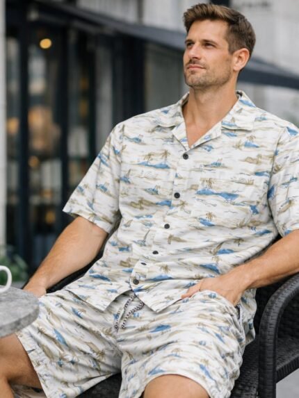 Premium White Printed Cotton Cord Set for Men Online